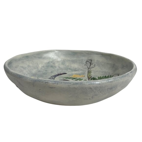 SALT MARSH Pottery Bowl Dish Wall Hanging Flowers Vetch/Jewelweed Signed EUC - Picture 3 of 7